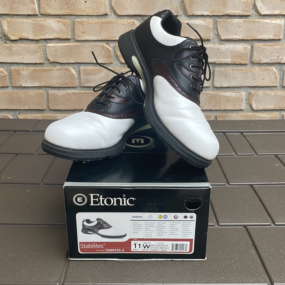 Men’s Etonic Golf Spikes Shoes Stabilites Sz 11W 11 W EM9102-02 White/Black